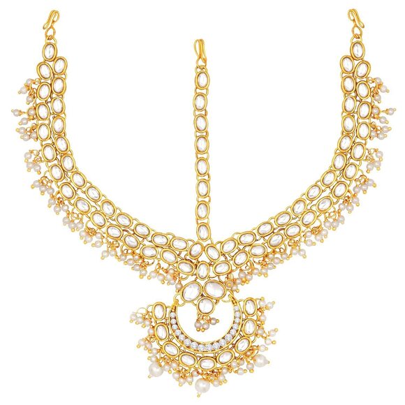 9991 Traditional Gold Plated Red Kundan Pearl Maang Tikka Matha Patti Gift main image 4